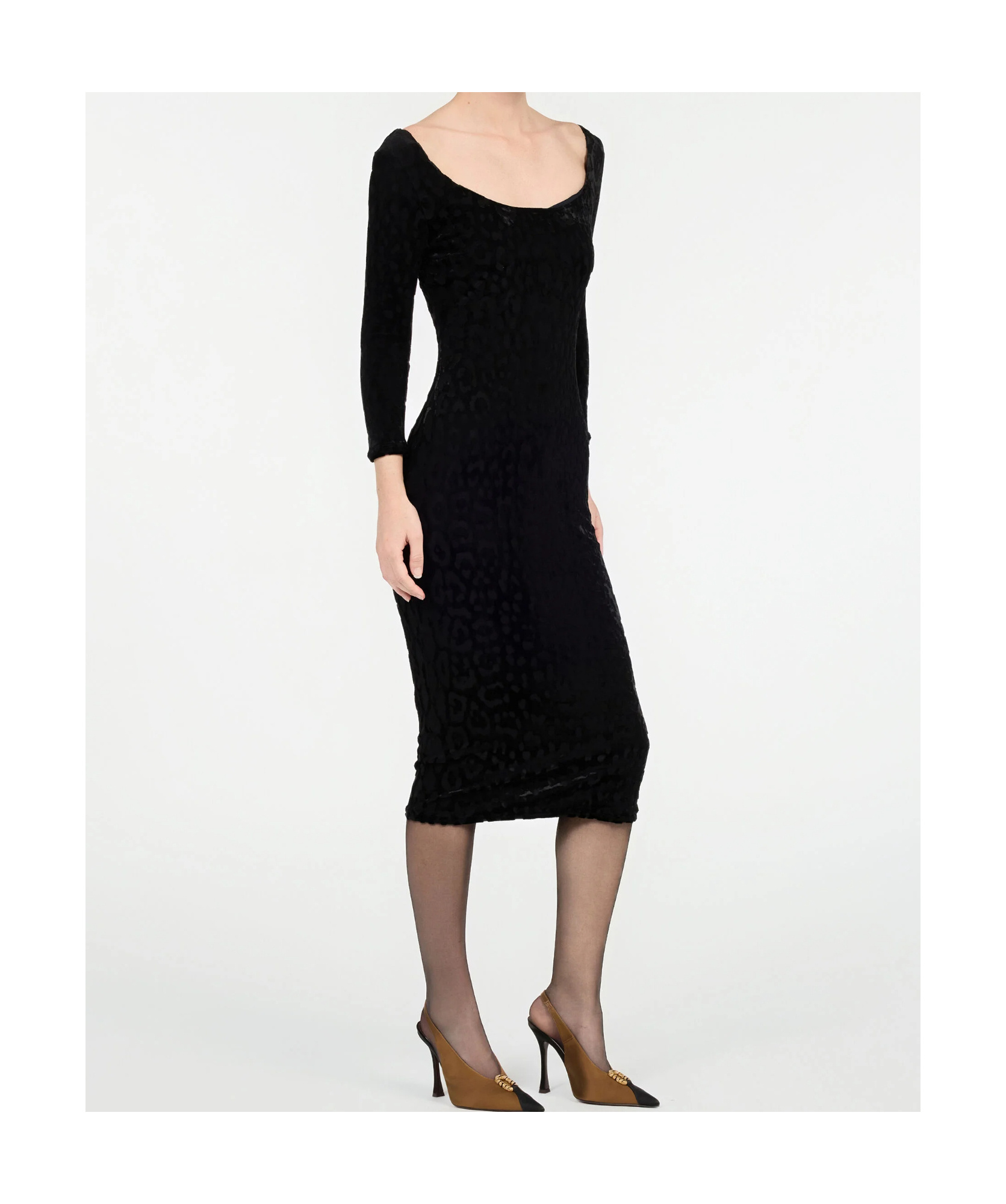 Roberto Cavalli Patterned Midi Dress In Black
