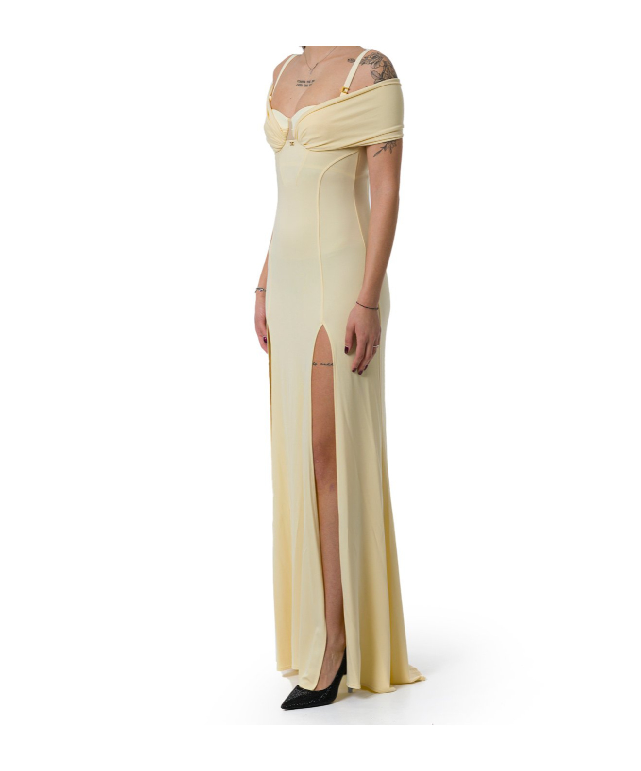 Elisabetta Franchi Corset Red Carpet Crepe Jersey Dress In Nude