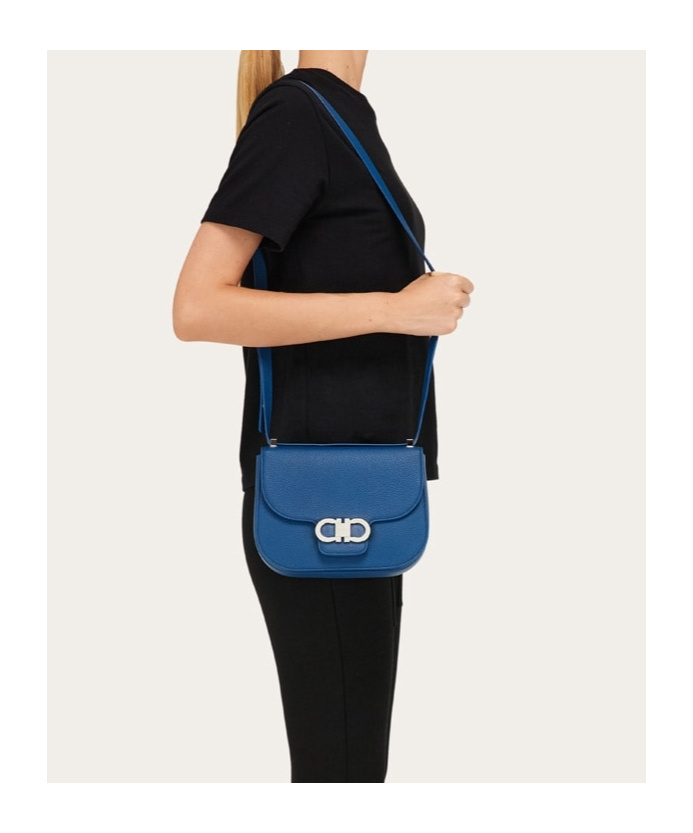 Ferragamo Double Gancini North-south Crossbody Bag In Blue
