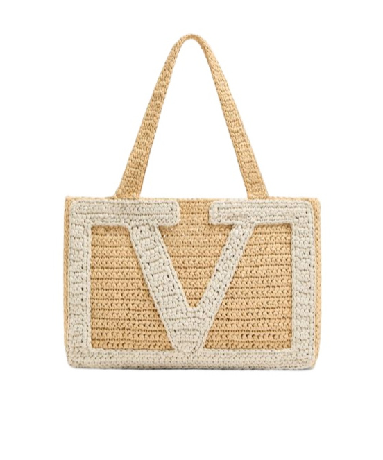 Valentino Garavani Viva Superstar Medium Shopping Bag In Raffia In Brown