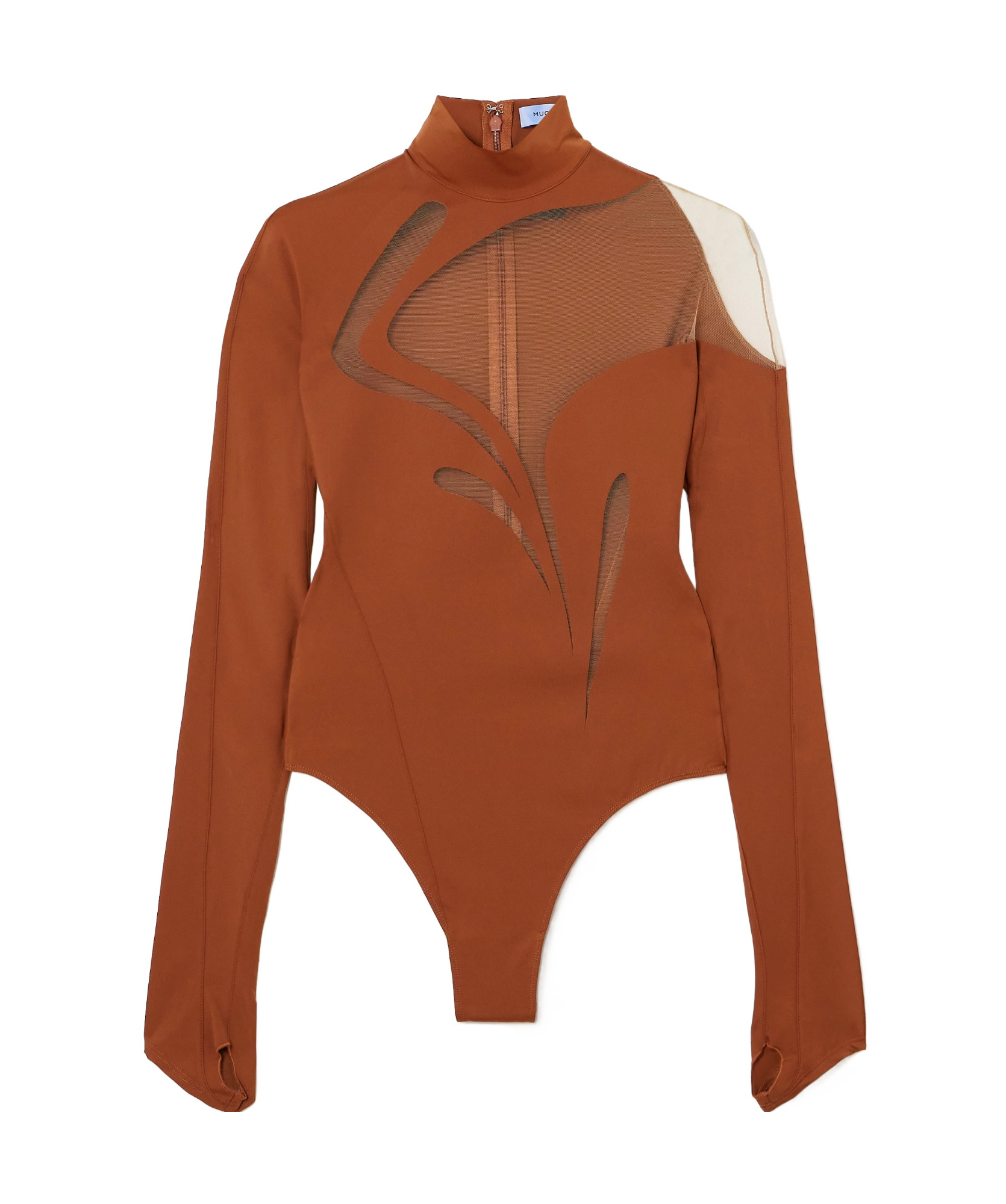 Mugler Long-sleeved Jumpsuit In Brown