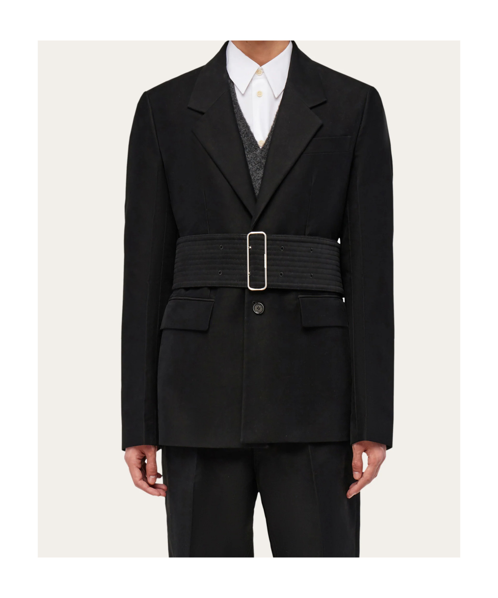 Ferragamo Wide-belt Suit Coat In Black