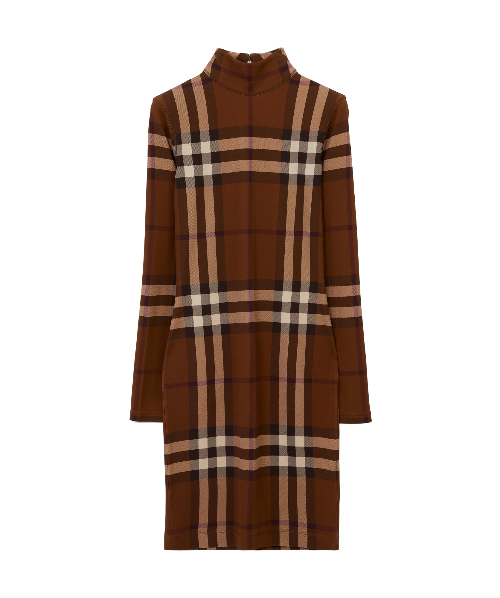 Burberry Gemma Check Long Sleeve Stretch Jersey Dress In Dark Birch Brown