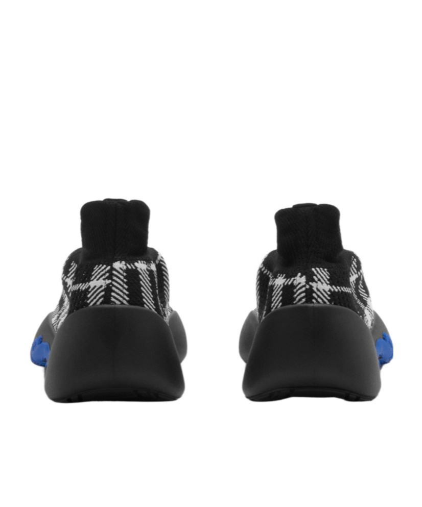 Burberry Black & White Check Knit Neptune Sneakers In Black