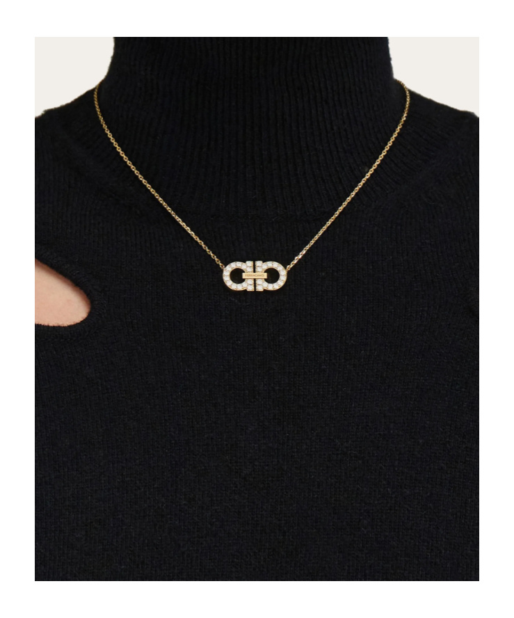 Ferragamo Crystal Pendant Chain Necklace With Adjustable Length In Gold