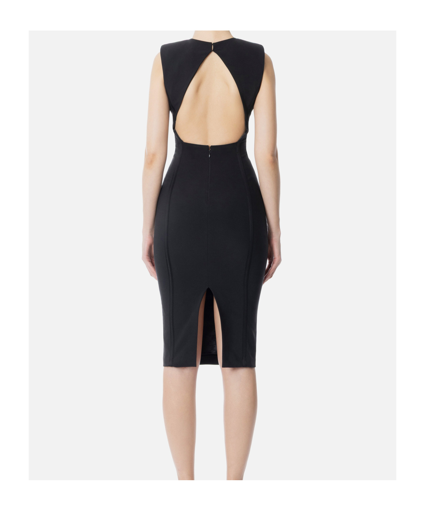 Elisabetta Franchi Crossover-lace Crepe Midi Dress In Black