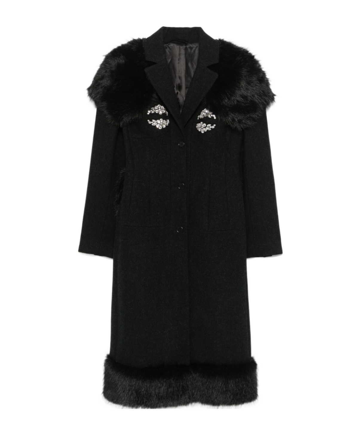 Simone Rocha Black Stuffed Carnation Car Coat In Black