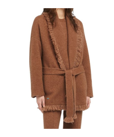 Alanui Finest Fringed Belted Cardigan In Brown
