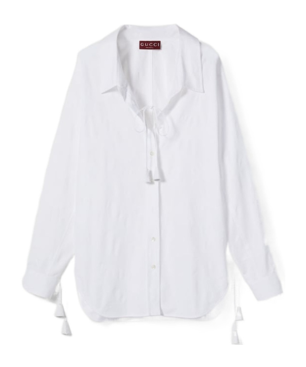 Gucci Cotton Floral Jacquard Shirt With Tie In White