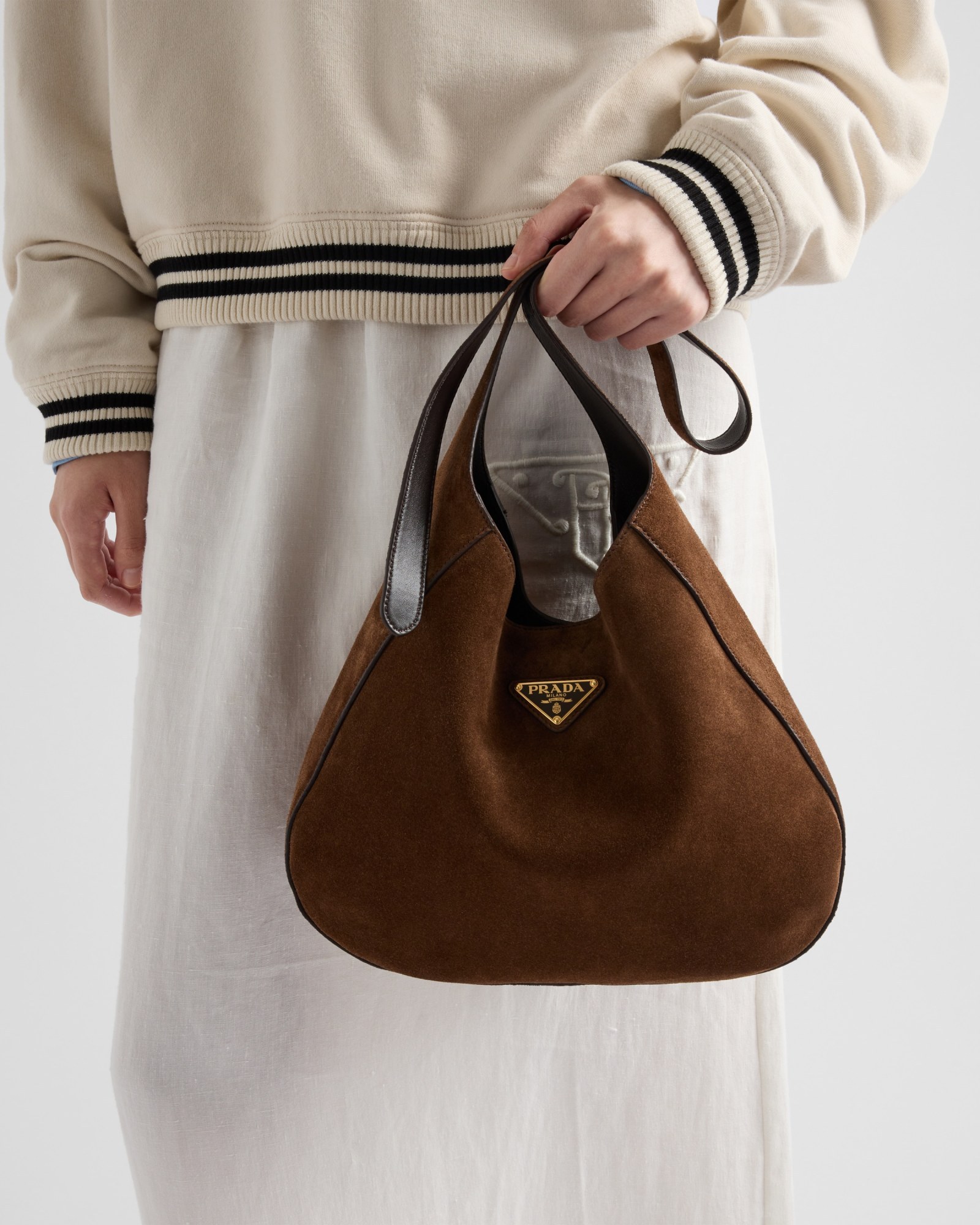 Prada Medium Suede Shoulder Bag In Brown