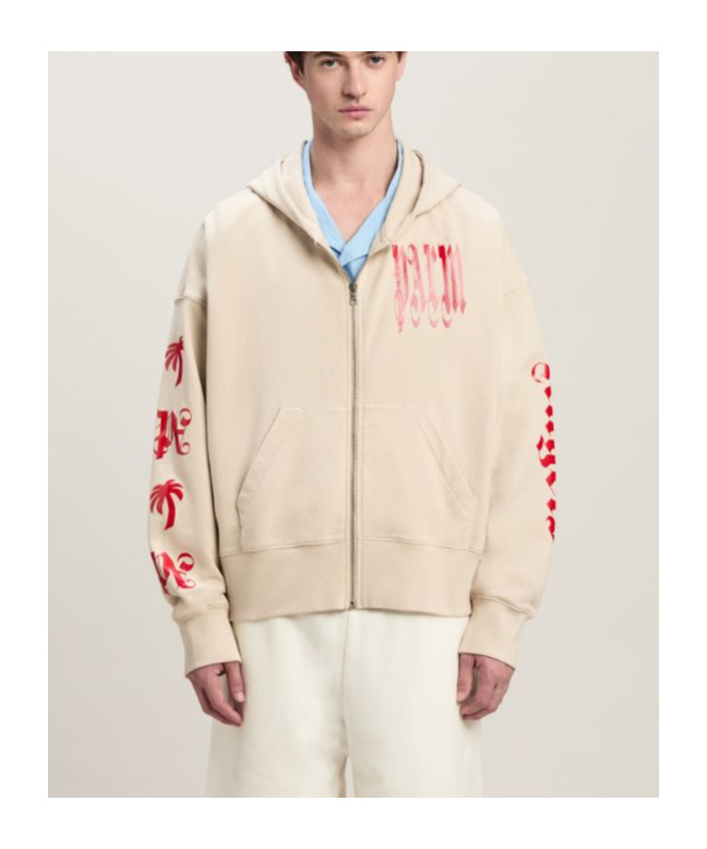 Palm Angels Gothic Logo-print Zipped Hoodie In Nude