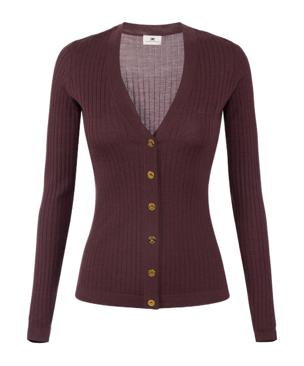 Elisabetta Franchi Cashmere Blend Ribbed Cardigan In Burgundy