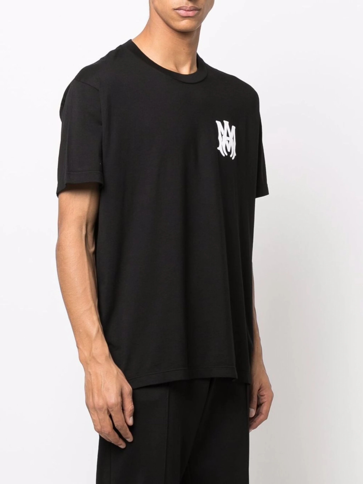 Amiri Black Crewneck T-shirt With Logo Print On The Front And Logo Lettering On The Rear In Cotton Man