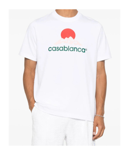 Casablanca White Crewneck T-shirt With Logo On The Front In Green