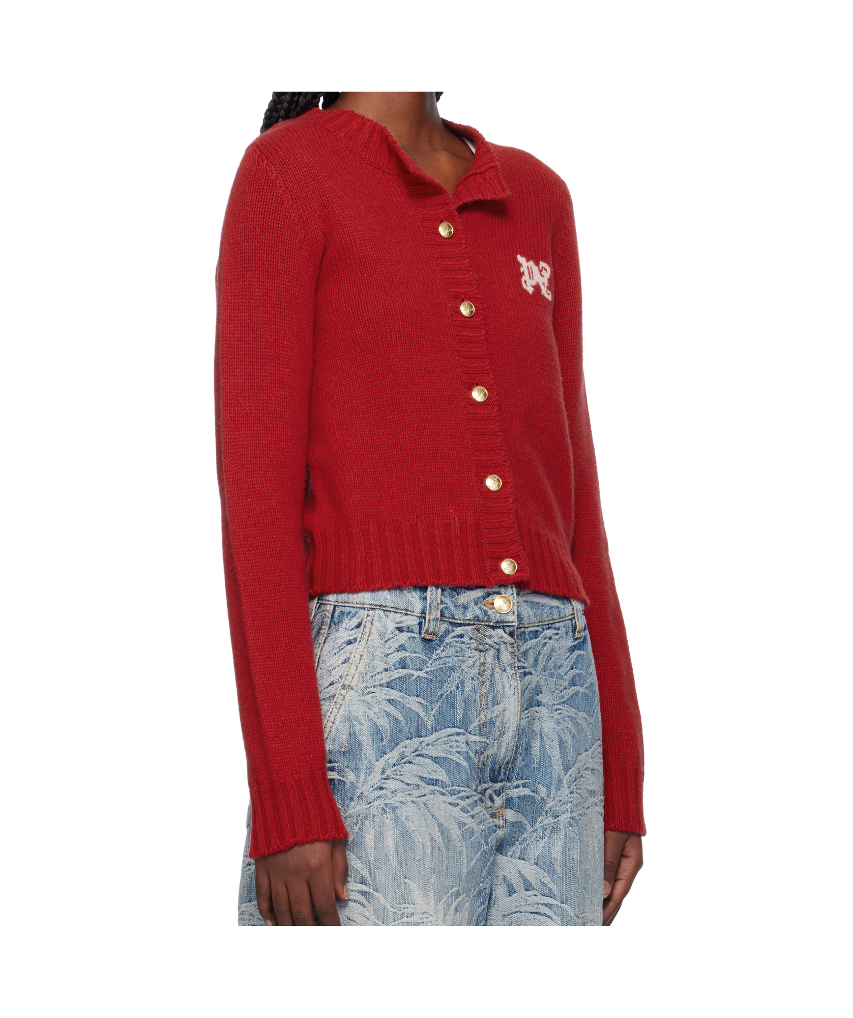 Palm Angels Red Monogram Cardigan In Red