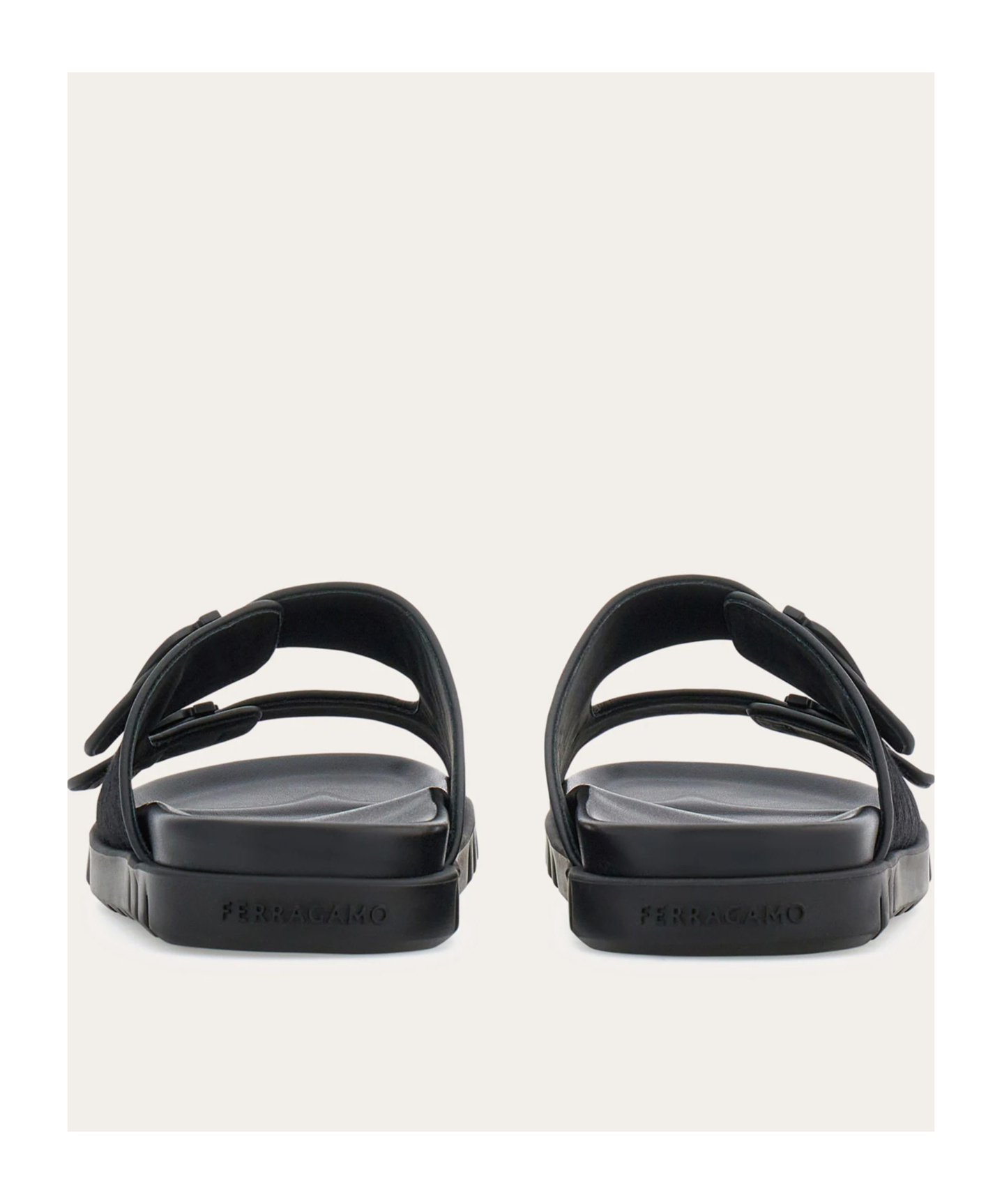 Ferragamo Logo Double Strap Slippers In Black