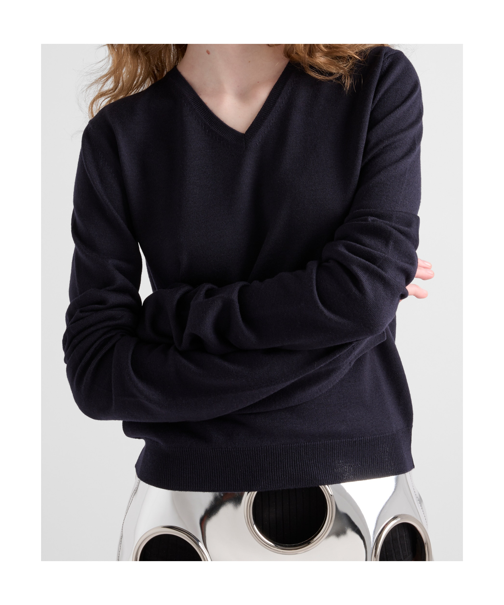 Prada Wool V-neck Sweater In Blue