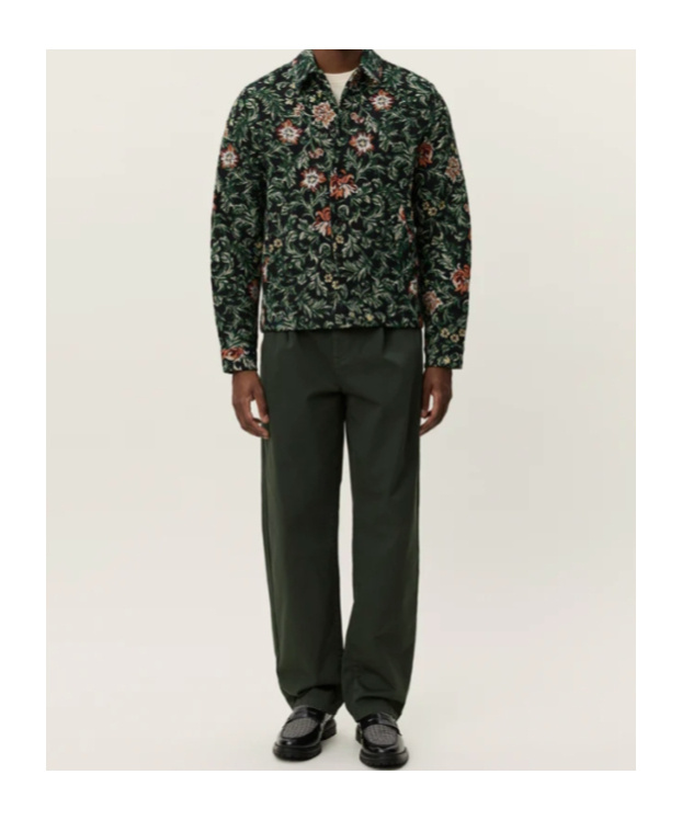 Les Deux Jaiden Floral-jacquard Shirt Jacket In Green
