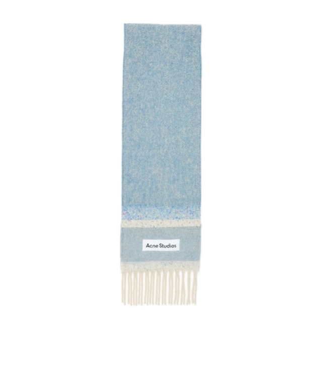 Acne Studios Fringed Logo Scarf In Blue