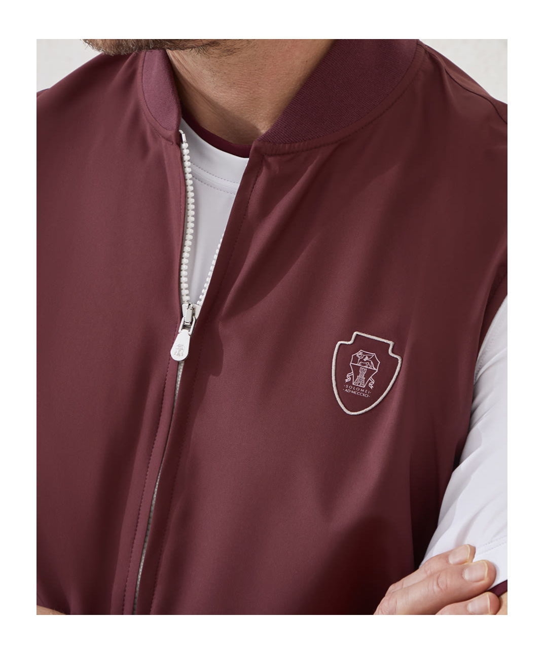 Brunello Cucinelli Nylon Vest With Logo In Burgundy