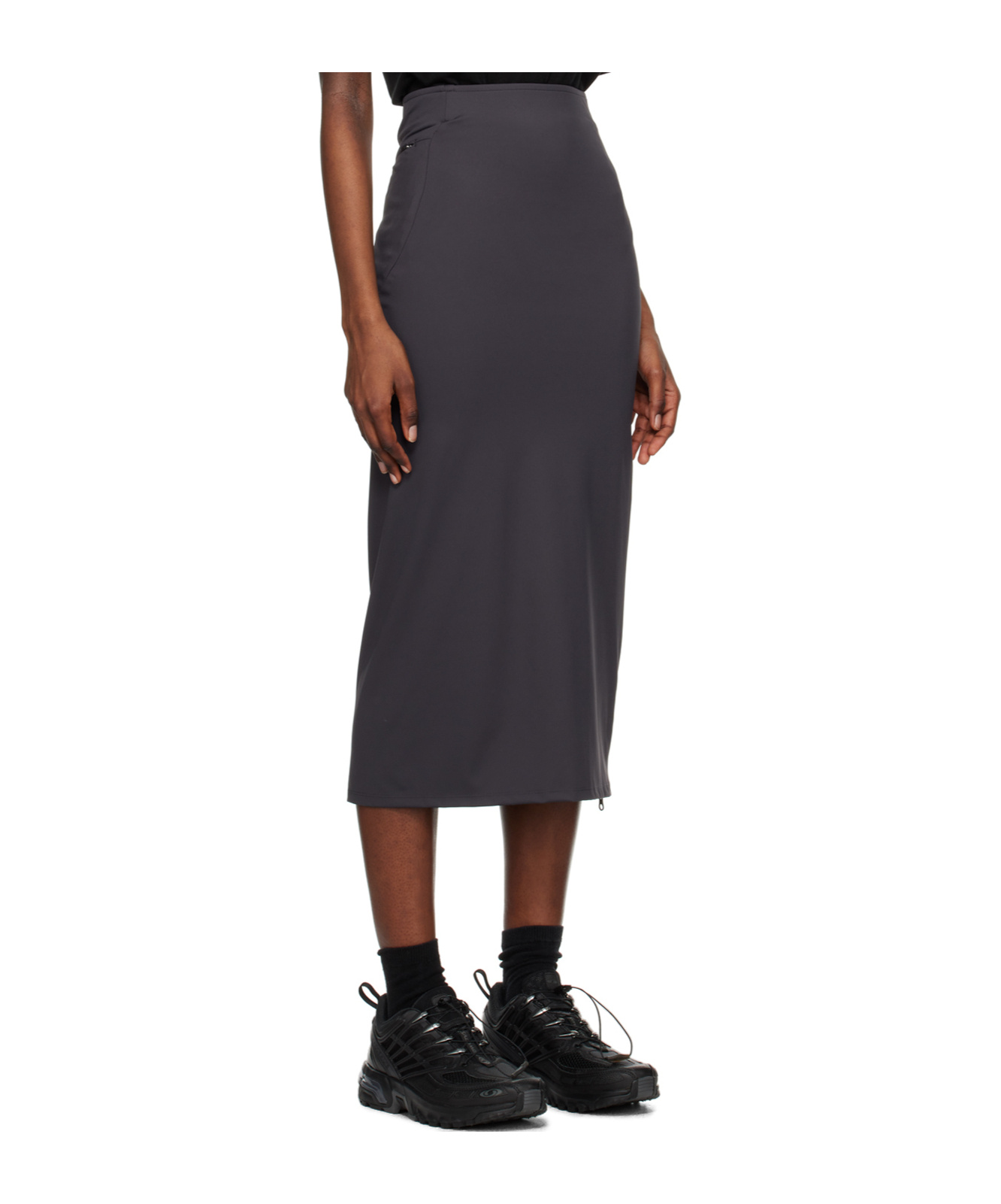 Post Archive Faction (paf) Gray Zip Midi Skirt In Black