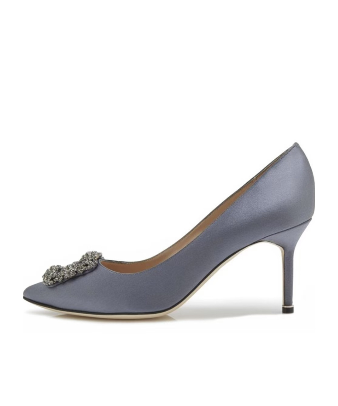 Manolo Blahnik Crystal Buckle Embellished High Heels In Gray