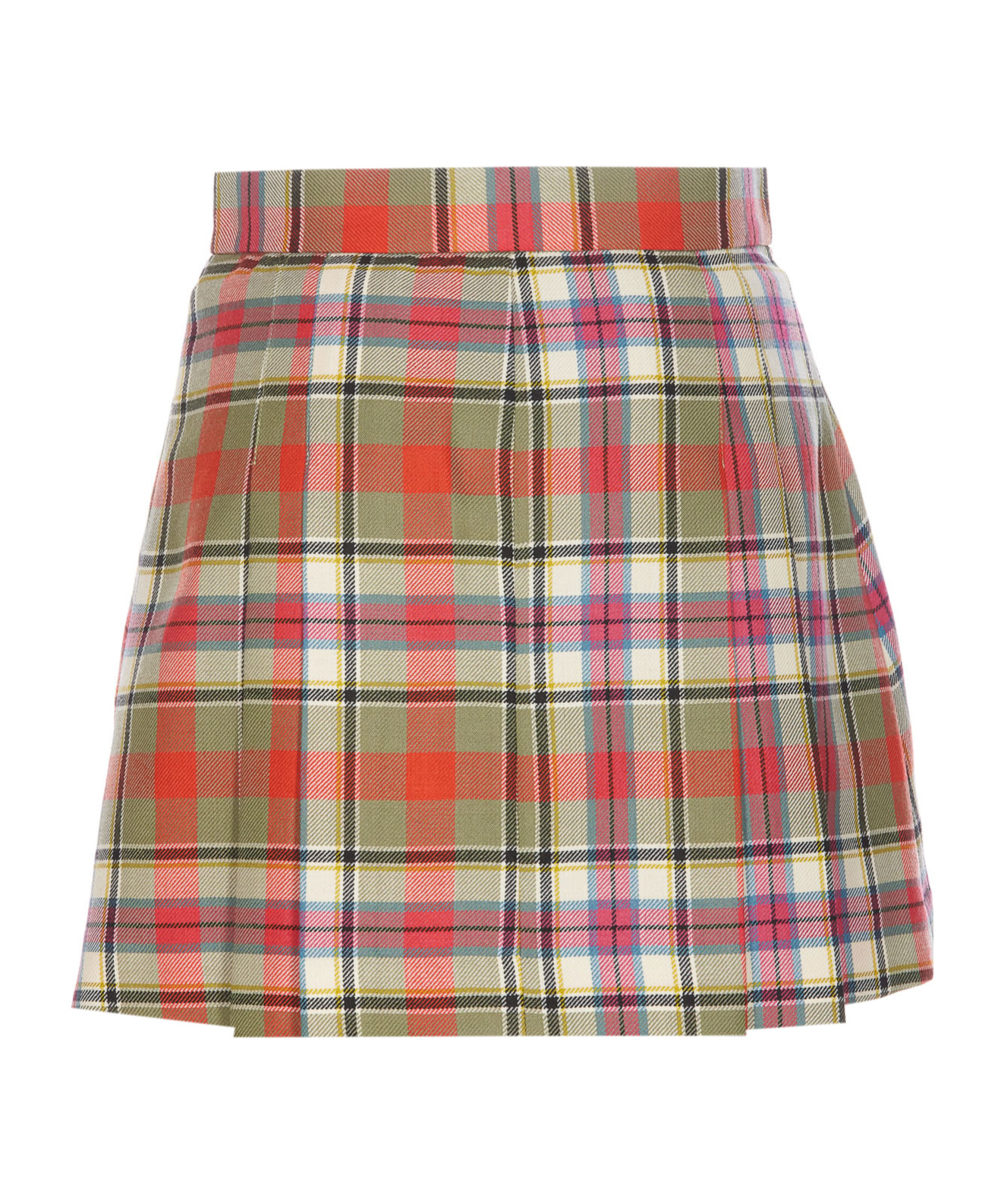Vivienne Westwood Cut Off Checked Wool Miniskirt In Nude