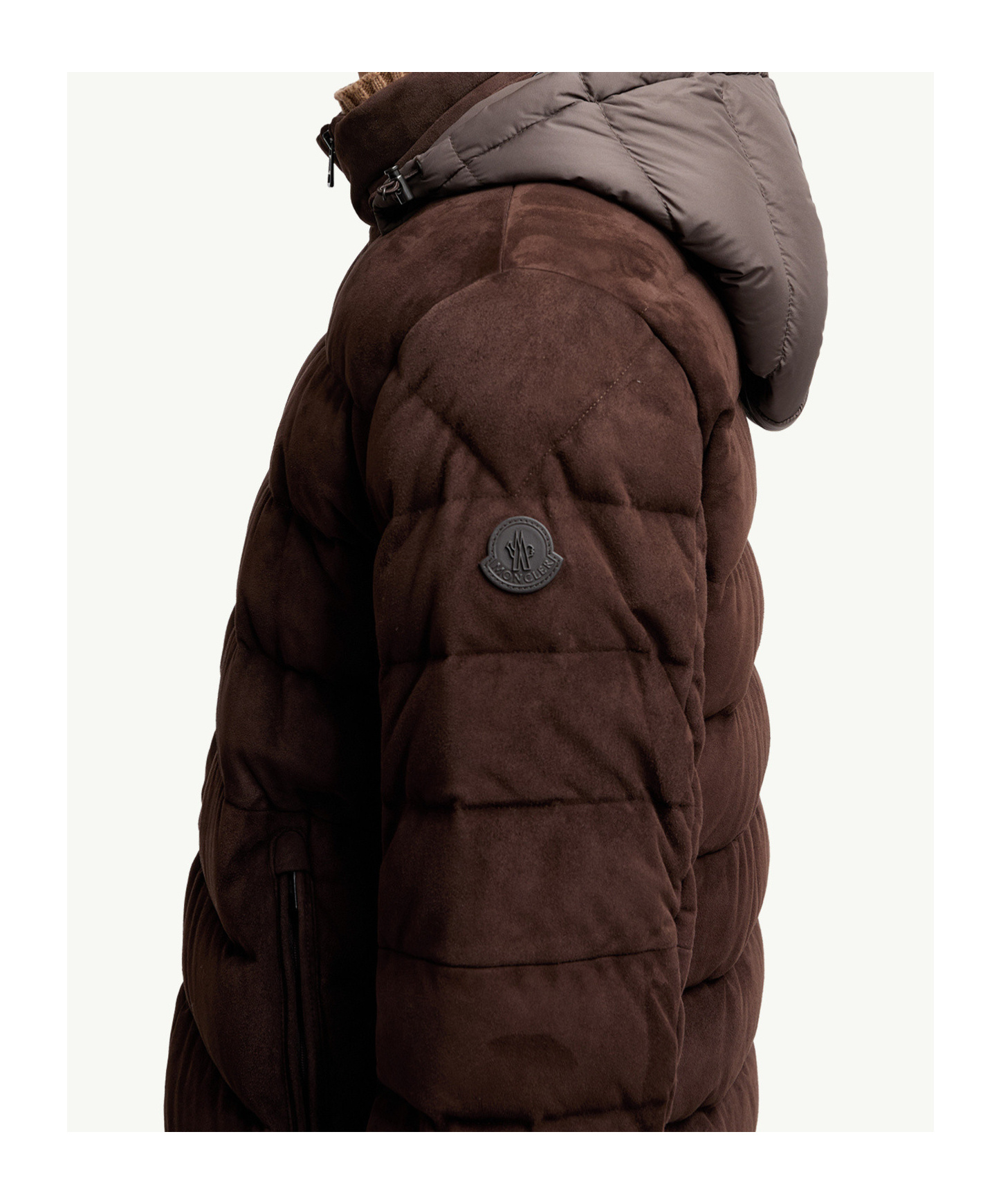 Moncler Arneb Hooded Suede Short Down Jacket In Brown