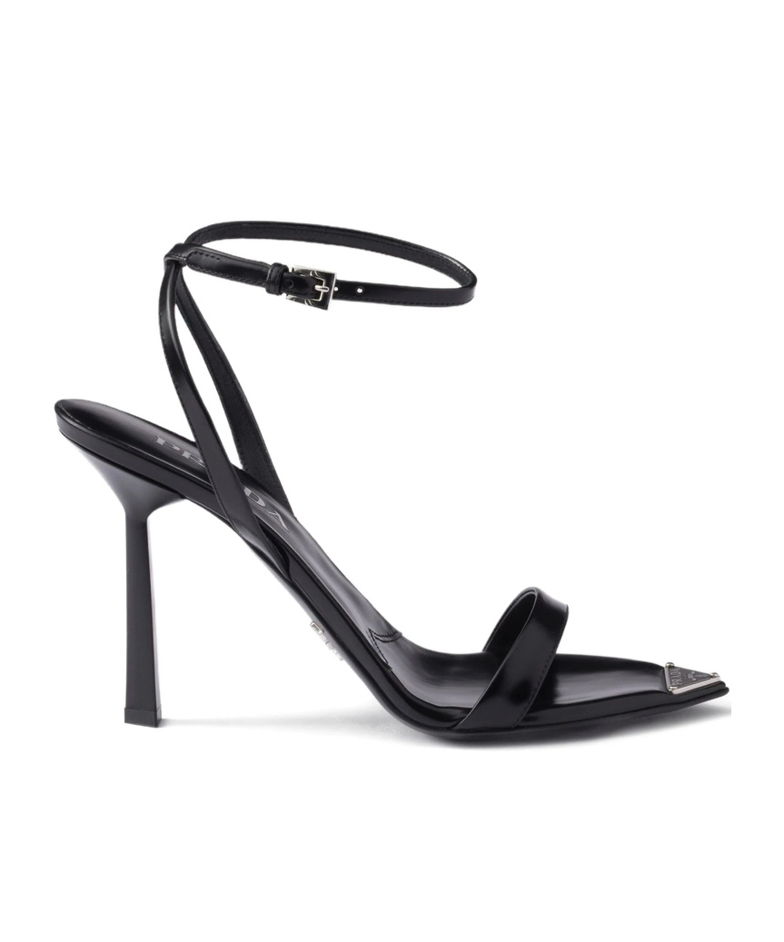 Prada Pointed Toe High Heel Sandals In Black