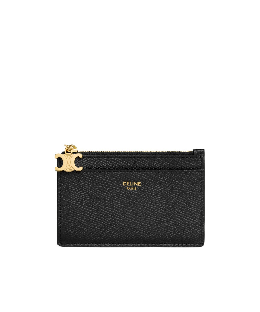 Celine Grain Triomphe Zipper Card Bag In Black