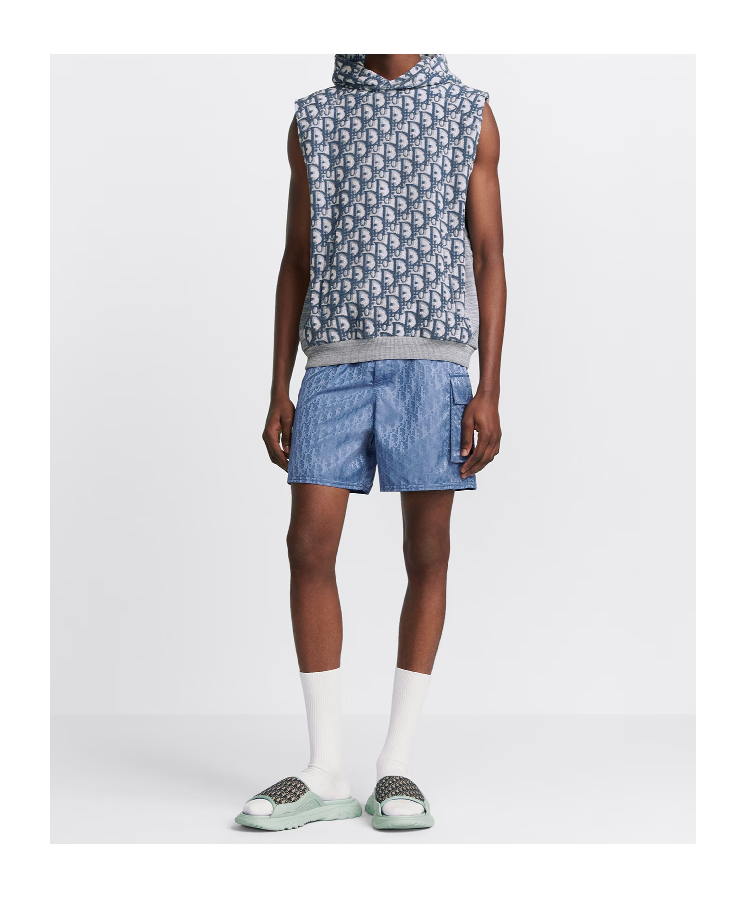 Dior Homme All-over Logo Patterned Sleeveless Hoodie In Gray