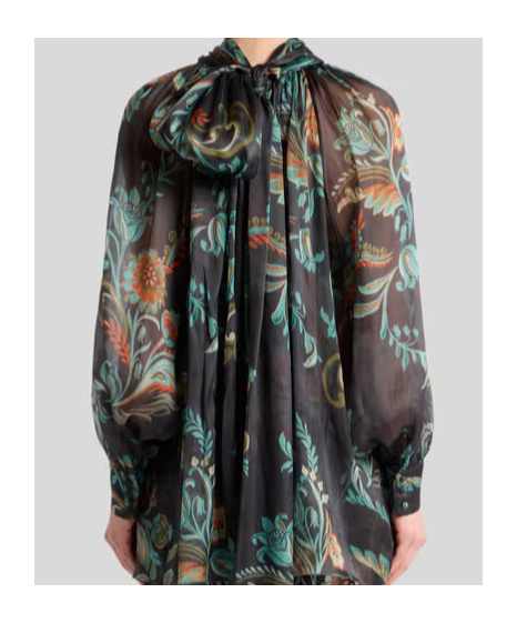Etro Daffodil-motif High-neck Blouse In Green