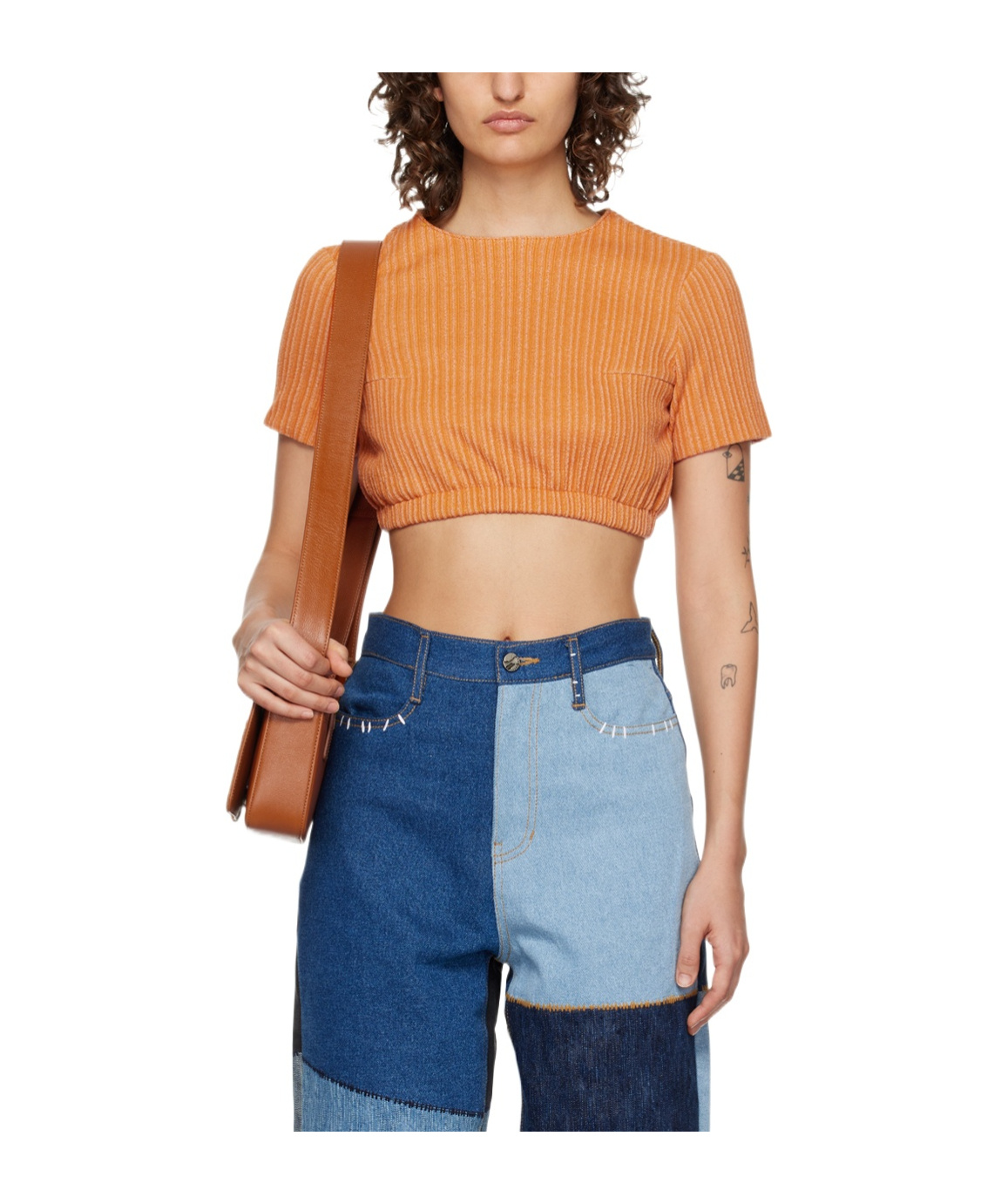 Ader Error Round Collar Short T-shirt In Blue