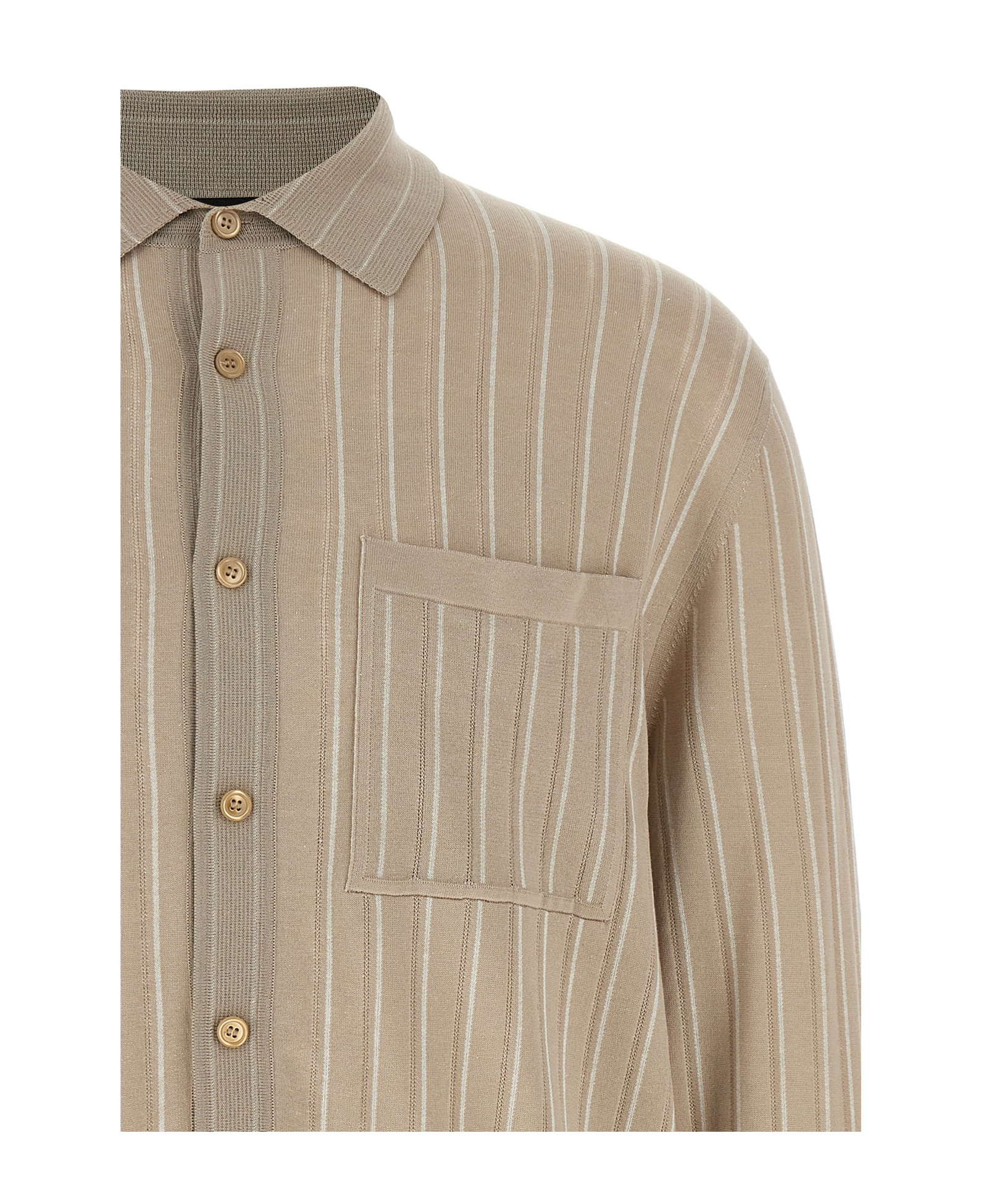 Brioni Knit Shirt With Chest Pocket And Ribbed Finish In Nude