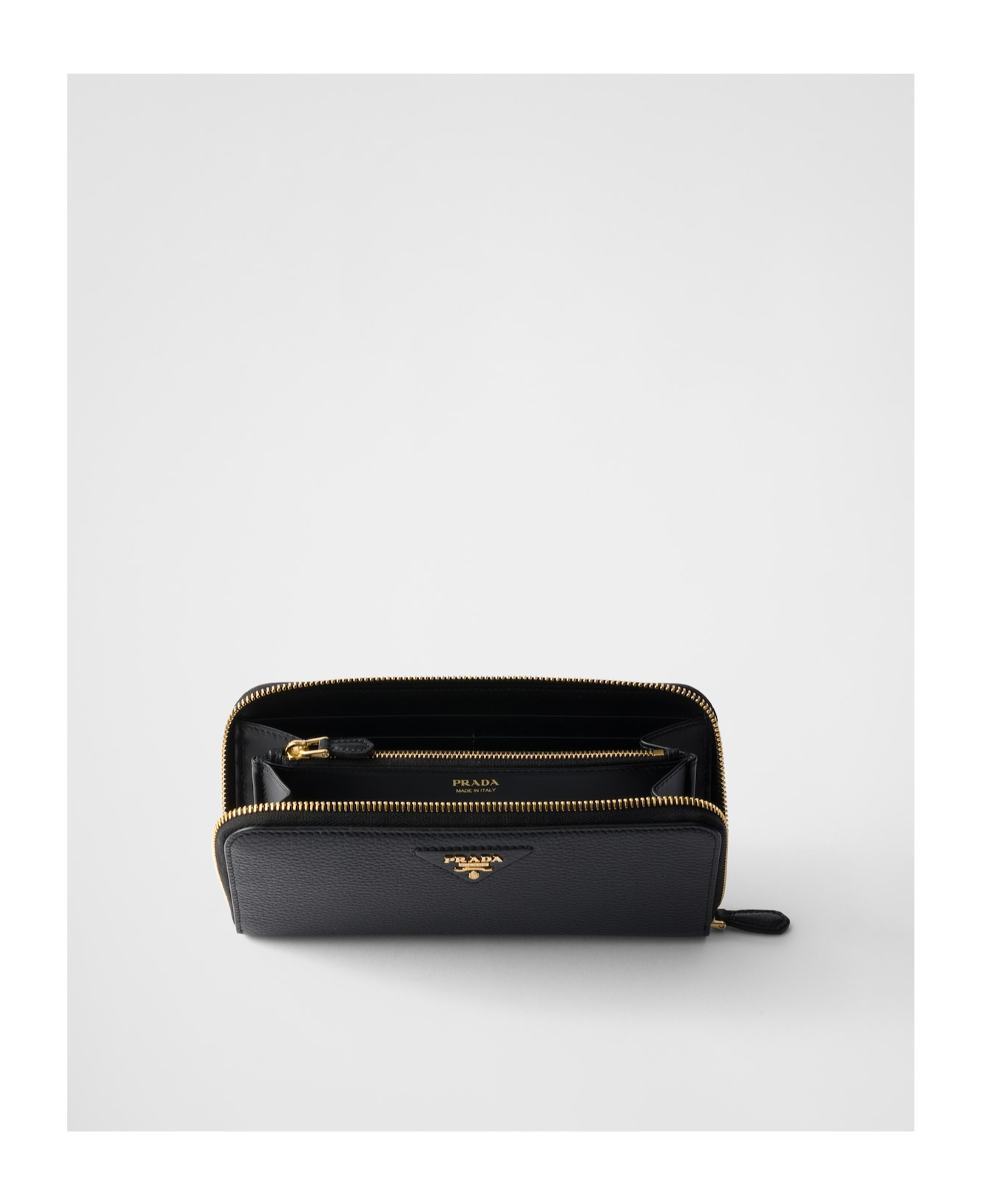 Prada Large Leather Wallet In Black