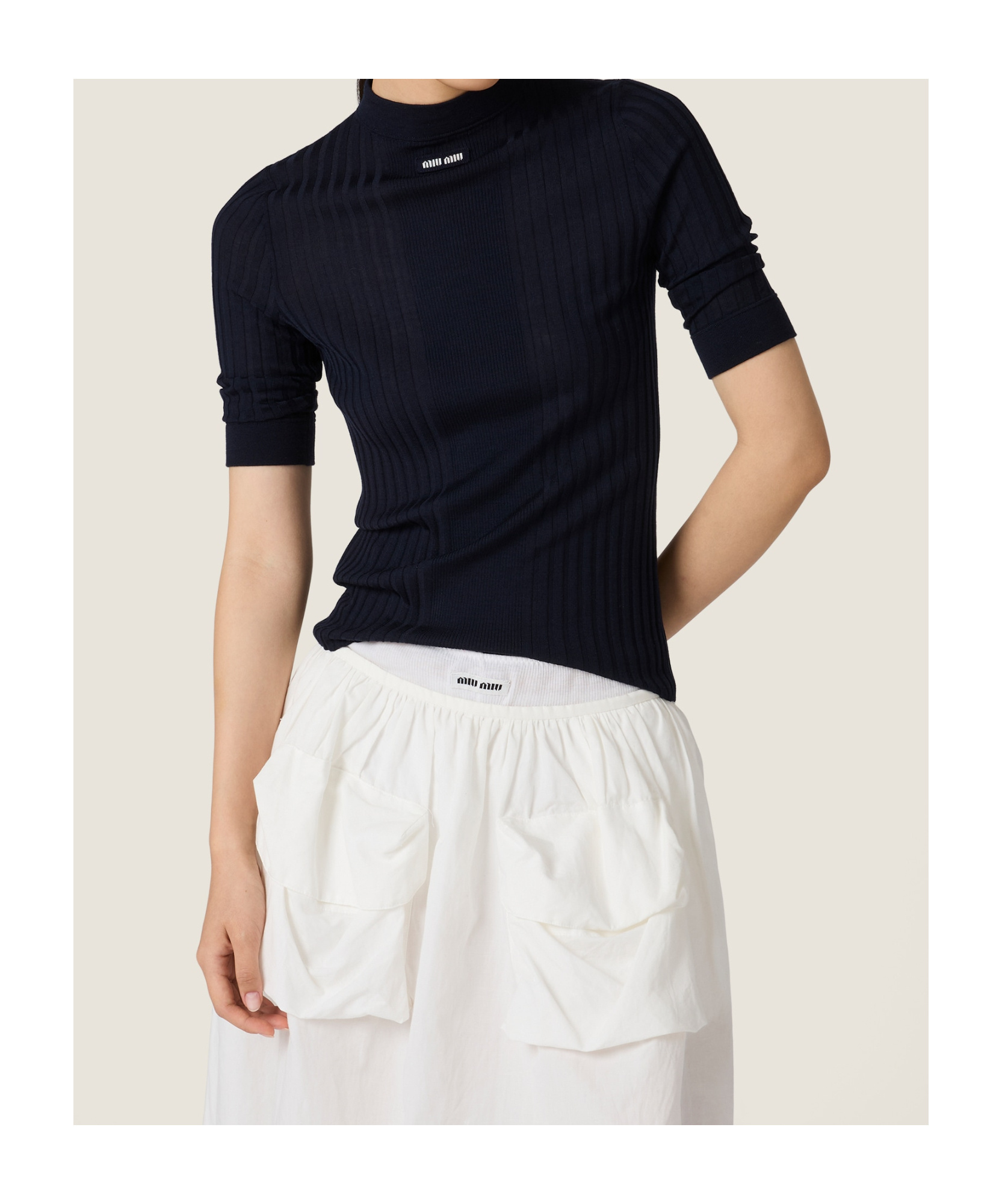 Miu Miu Ribbed Knit Wool Sweater In Blue