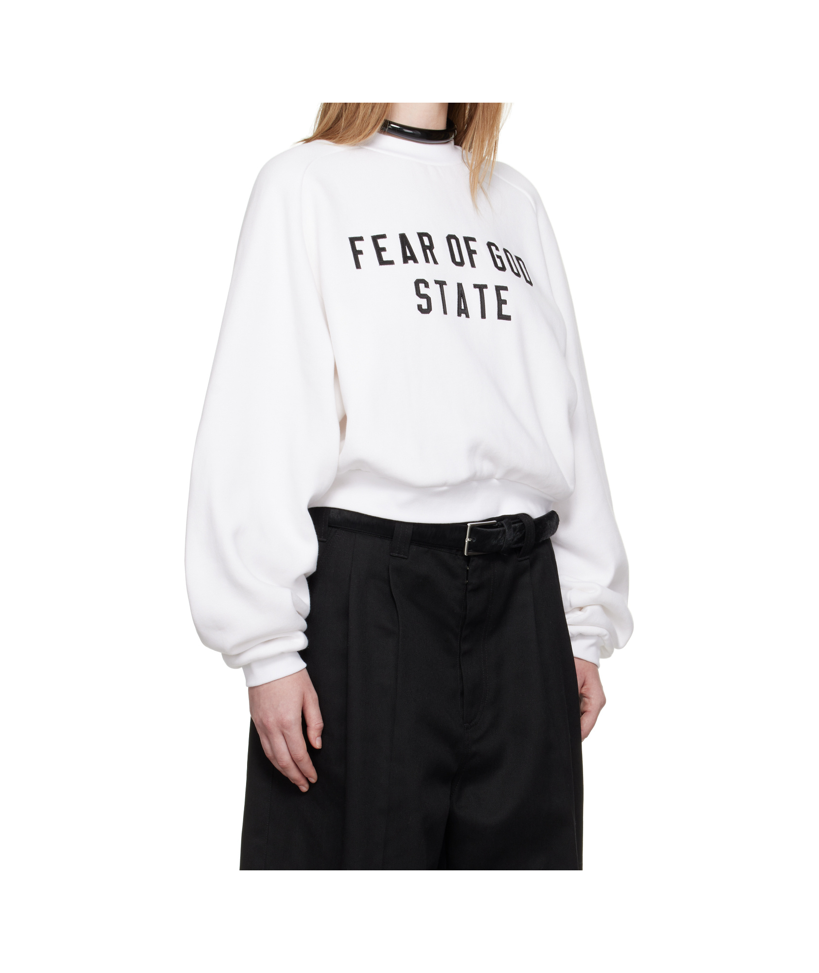 Essentials White Fleece Raglan Crewneck Sweatshirt In White