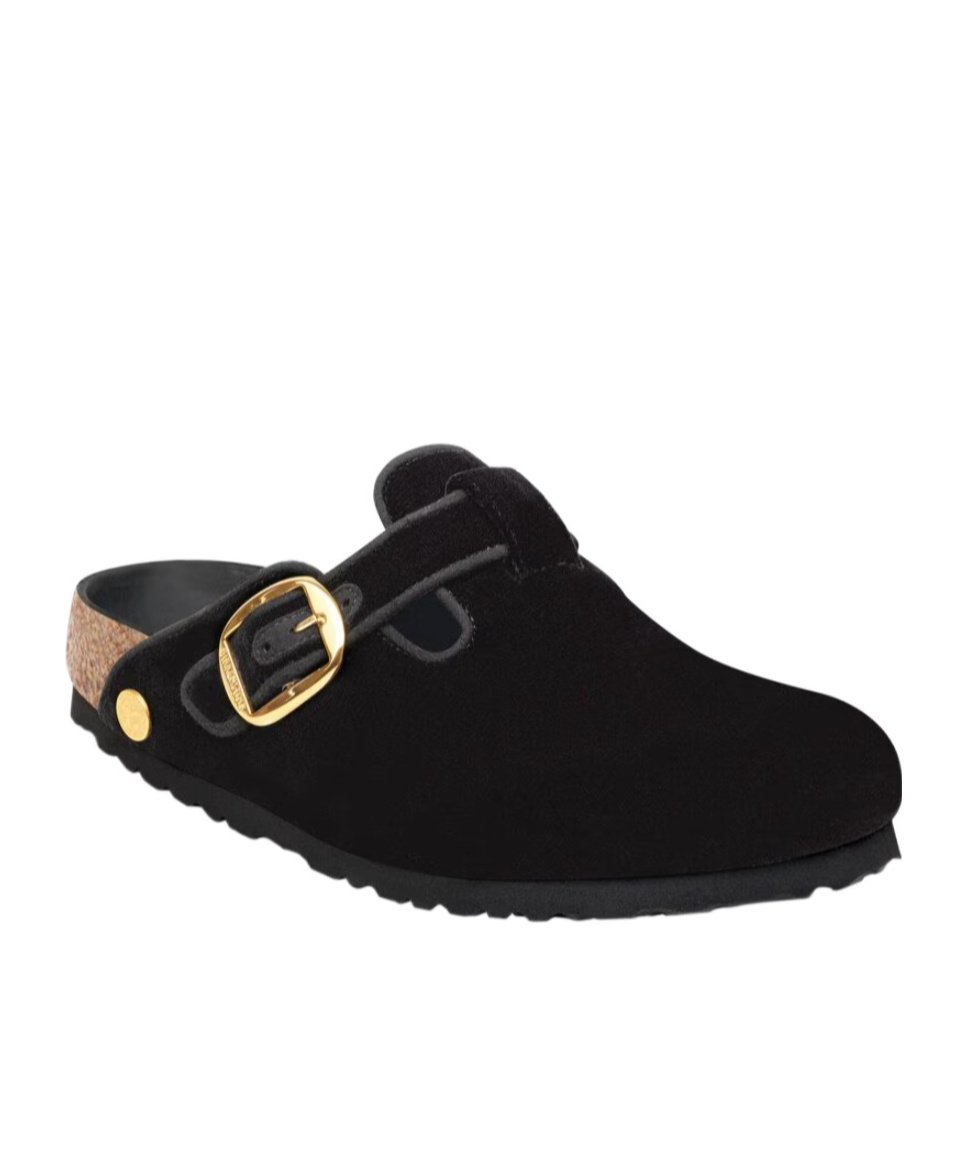 Birkenstock Boston Big Buckle Piping Rivet Logo In Black