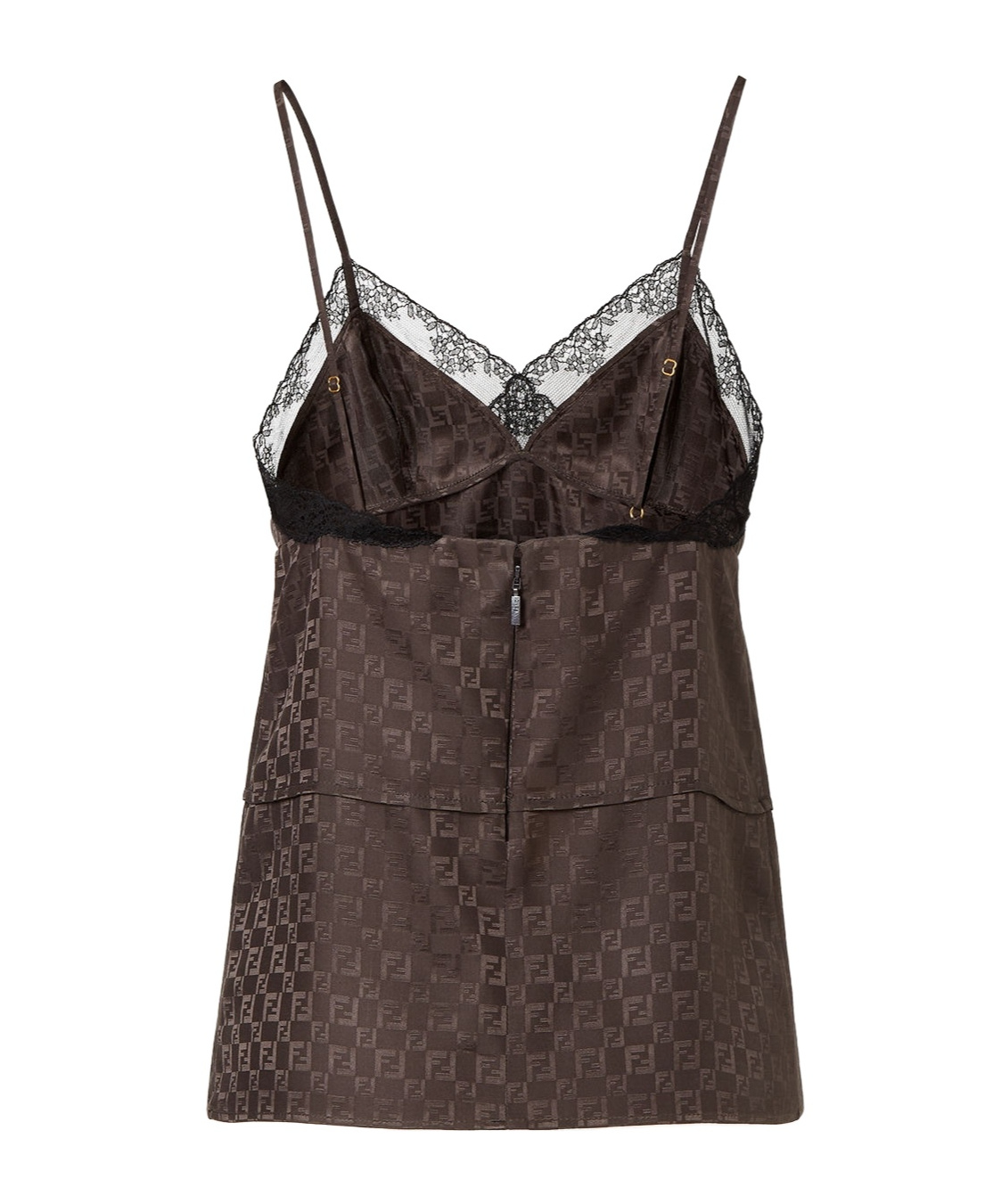Fendi Jacquard Ff Lace-trimmed Top In Brown