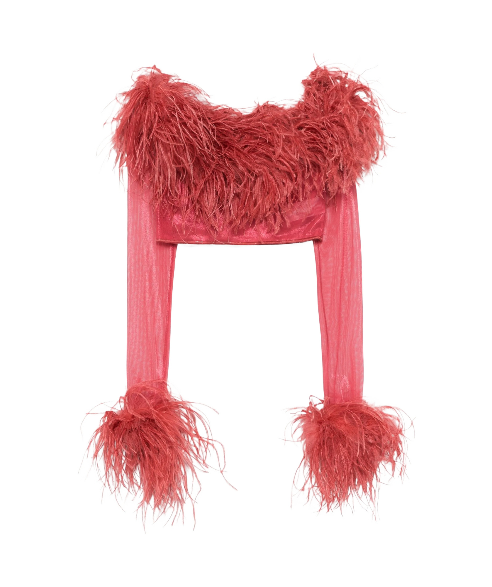 Oseree Feather-trim Cropped Top In Pink