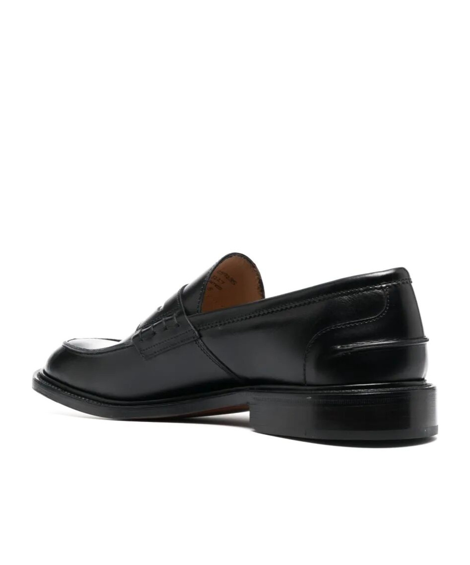 Tricker's Polished Calfskin Penny Loafers With Stitching In Black