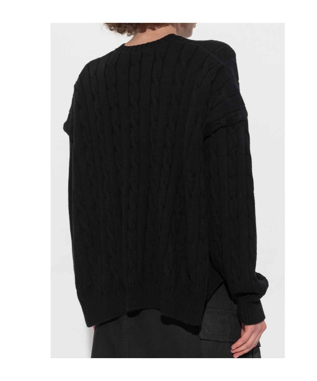 Balenciaga Cable Knit Logo Crew Neck Sweater In Black