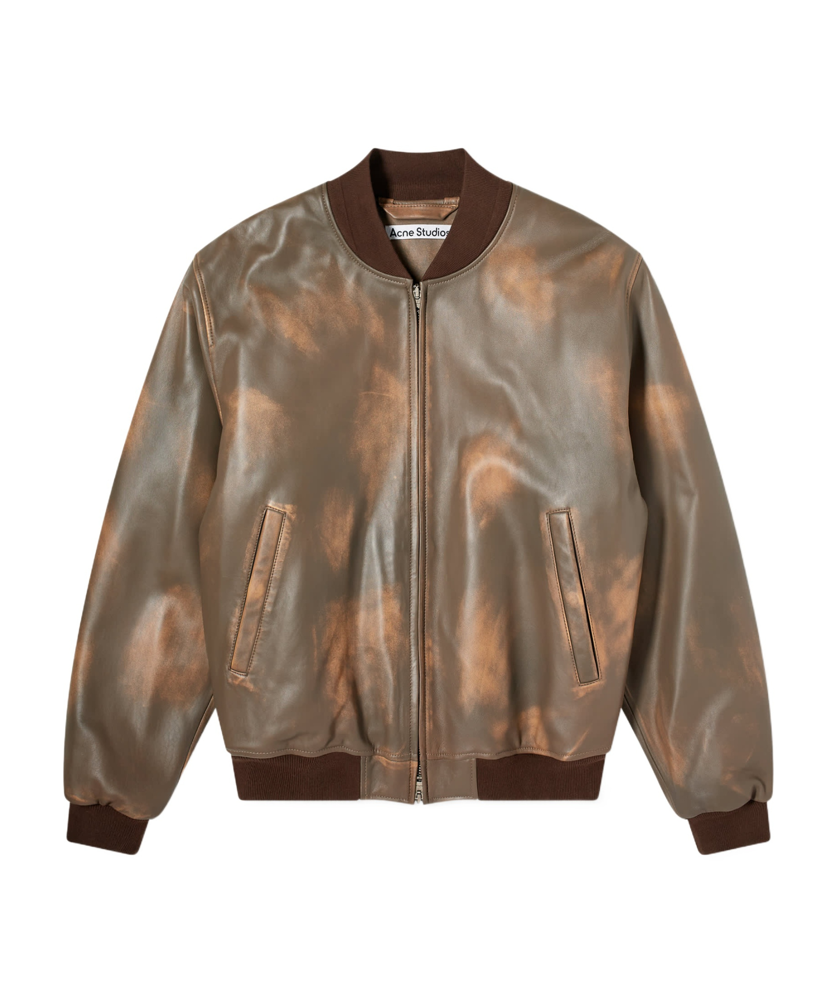 Acne Studios Long-sleeved Zipper Leather Jacket In Brown