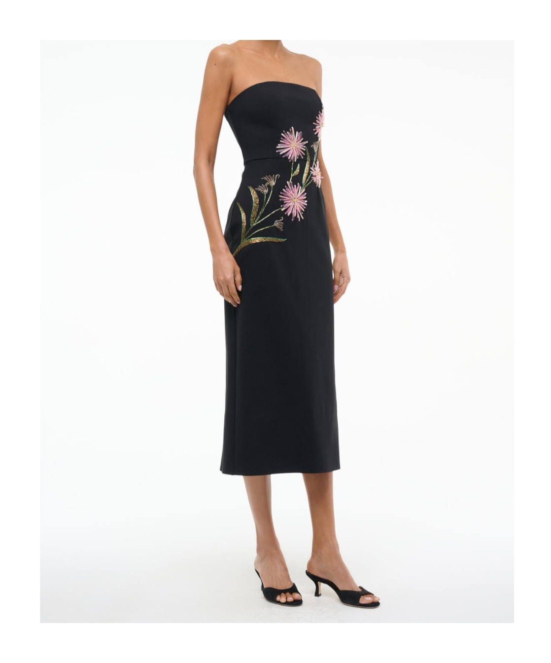 Staud Brooke Floral Beaded Strapless Cocktail Dress In Black
