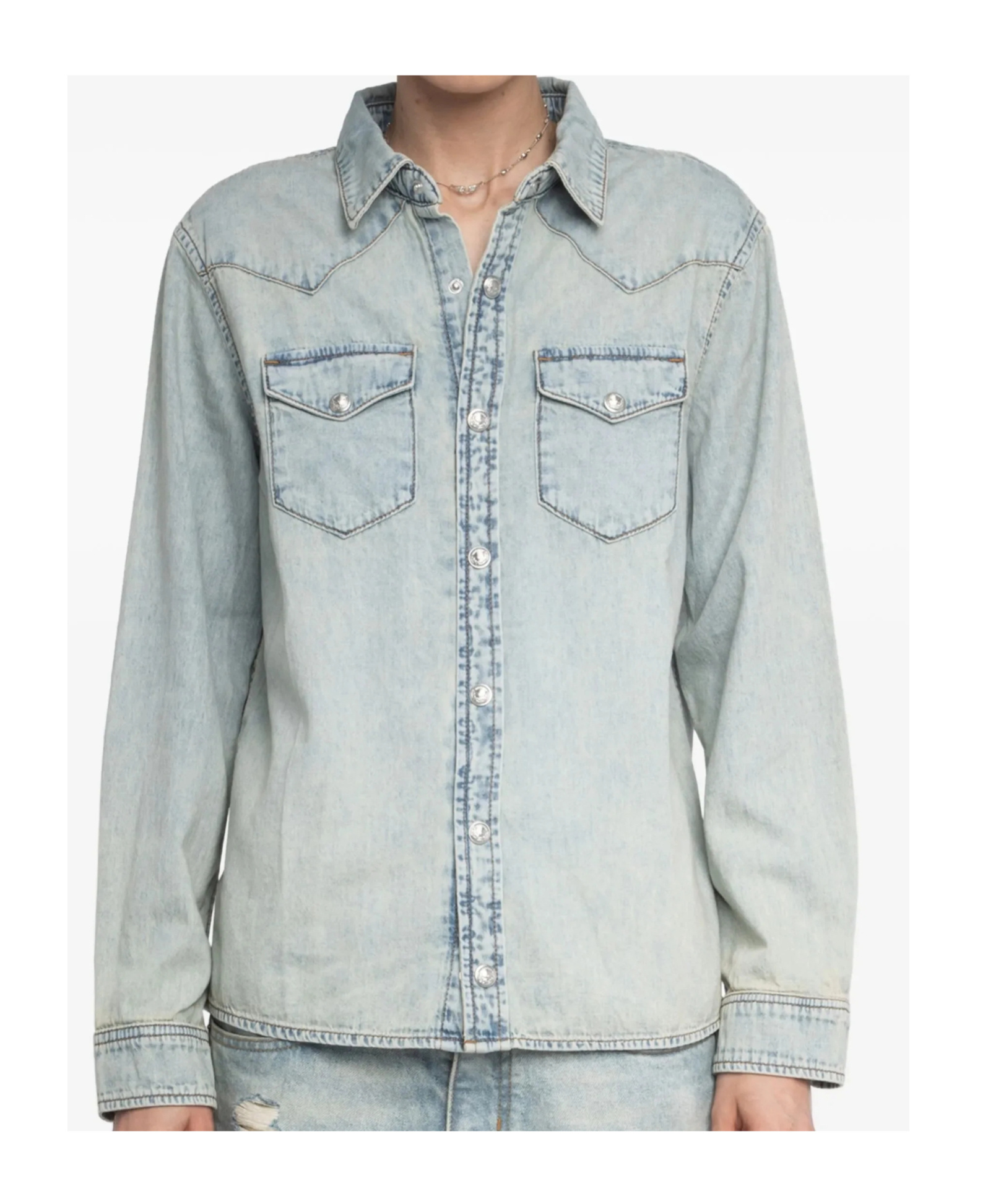 Zadig & Voltaire Saby Studded Denim Button-up Shirt In Multi