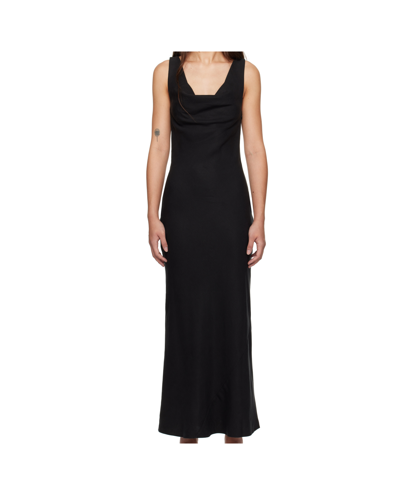 St Agni Black Double Drape Maxi Dress