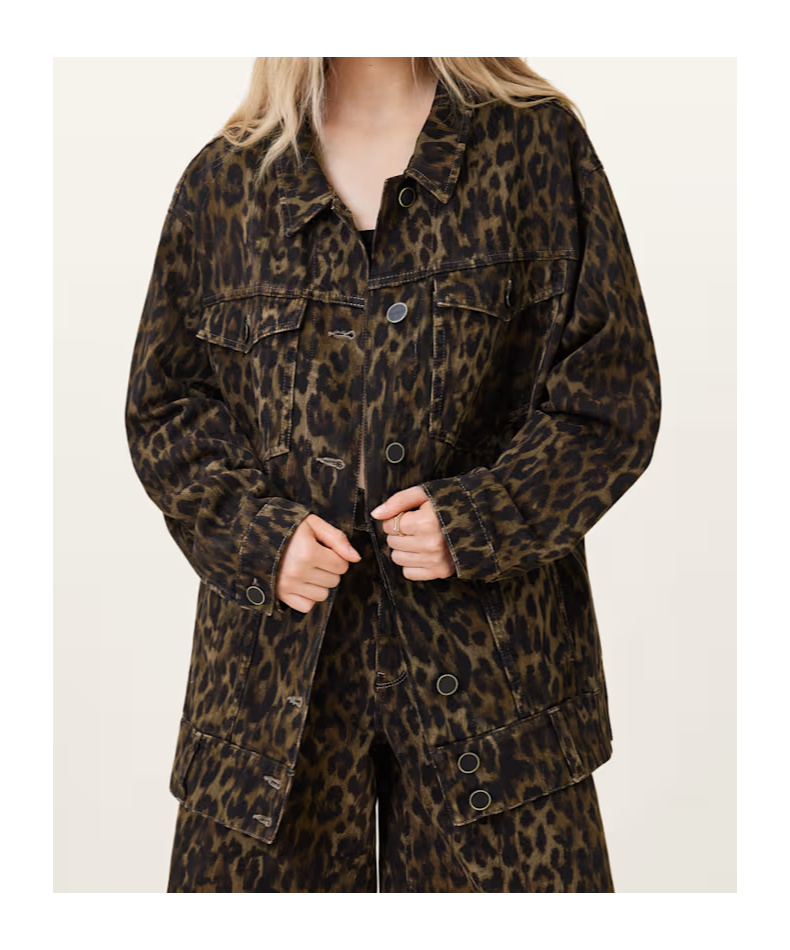 Allsaints Willow Leopard Print Denim Jacket In Animal Print
