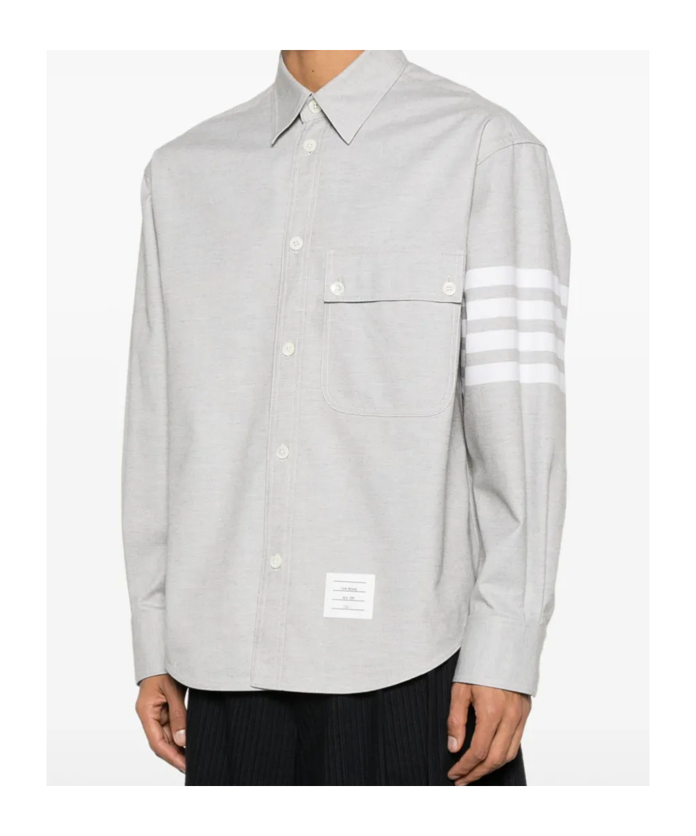 Thom Browne Oversized Cotton Shirt Contrast Stitching In Gray