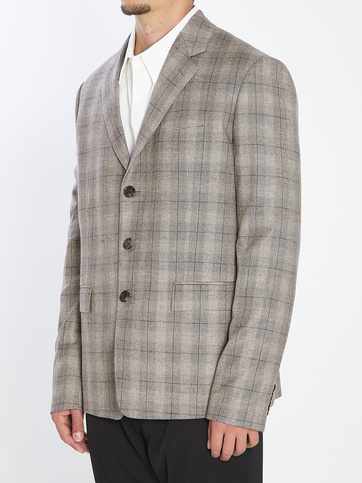 Celine Tailored Jacket In Prince Of Wales Wool Flannel In Gray