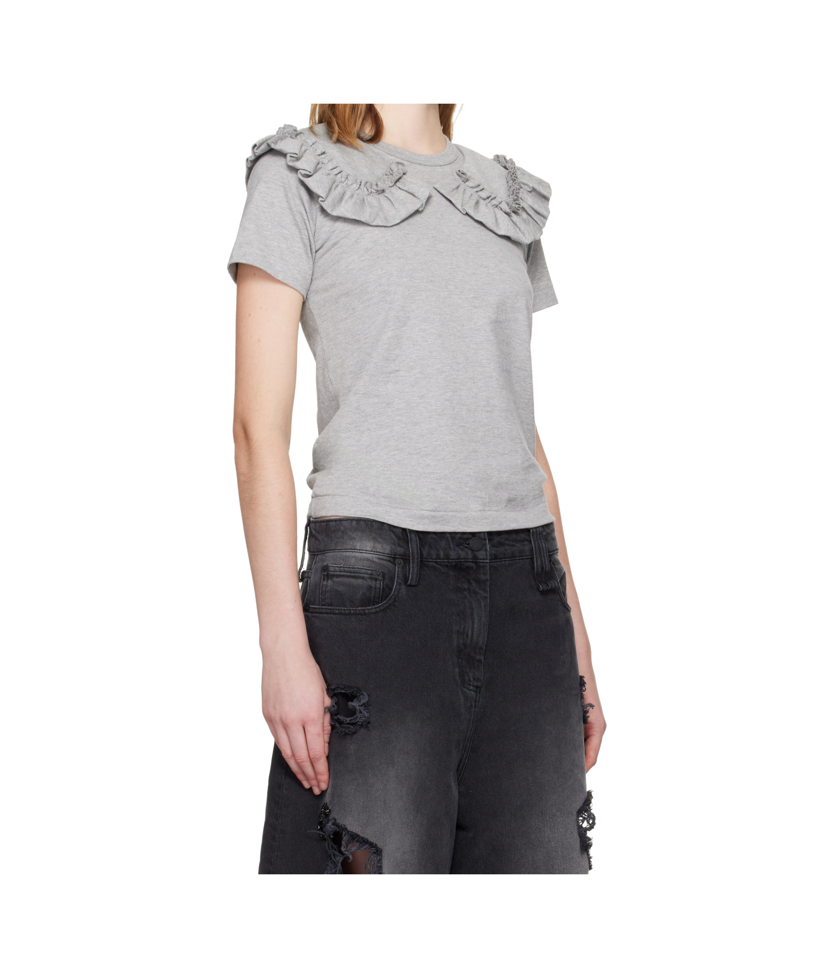 Comme Des Garçons Ruffled Collar T-shirt In Gray